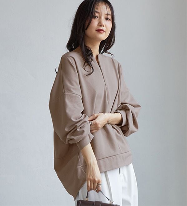 RANAN（ラナン）の「裏起毛ハーフジップコクーン長袖チュニック（カットソー）」｜詳細画像