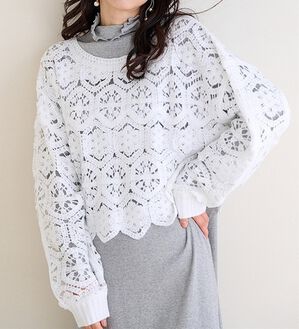 RANAN（ラナン）の「かぎ針風ショート丈プルオーバー（ニット・セーター）」｜詳細画像