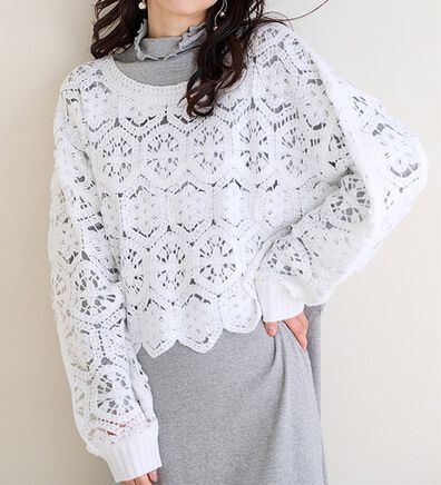 RANAN（ラナン）の「かぎ針風ショート丈プルオーバー（ニット・セーター）」