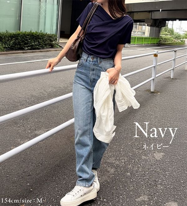 RANAN（ラナン）の「【ひんやり／着映え】上品ドレープリブＴシャツ（カットソー）」｜詳細画像