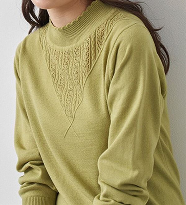 BELLUNA（ベルーナ）の「静電防止！洗えるウール入り透かし編みセーター（ニット・セーター）」｜詳細画像