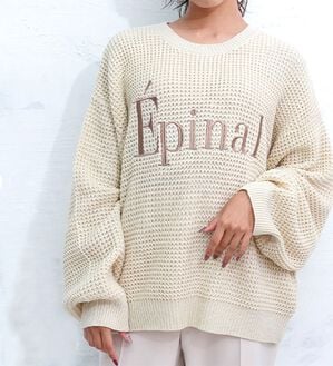 「【ＬＬ～４Ｌ】刺繍ロゴ入りざっくり編みニット（ニット・セーター）」｜詳細画像