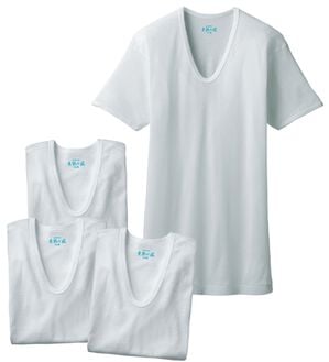 「【４枚組】＜ＧＵＮＺＥ&times;ベルーナ＞素肌の匠（Ｒ）綿１００％風通る冷感インナー（メンズ肌着・インナーウェア）」｜ライトグレー4枚組 半袖U首