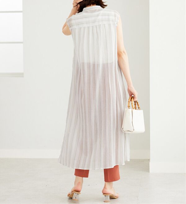 BELLUNA（ベルーナ）の「ラメ入りストライプ柄シアーロングシャツ（シャツワンピース）」｜詳細画像