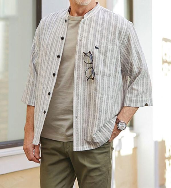 「＜デコイ＞大人の涼感ドビー柄シャツアウター（メンズシャツ）」｜詳細画像