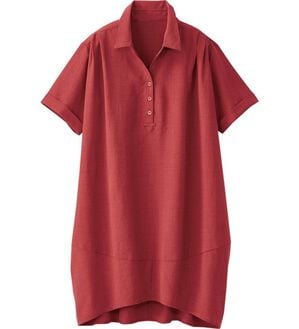 BELLUNA（ベルーナ）の「麻調ボタンデザインシャツチュニック（チュニック）」｜赤