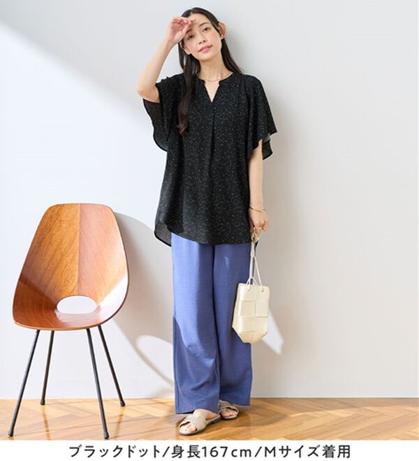 Viola e Viola（ヴィオラ エ ヴィオラ）の「【選べる２丈】さらっと涼感フレアスリーブブラウス（ブラウス）」｜詳細画像