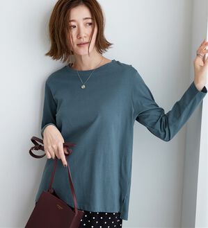 BELLUNA（ベルーナ）の「綿１００％大人顔サマ見えプルオーバー（カットソー）」｜ブルー