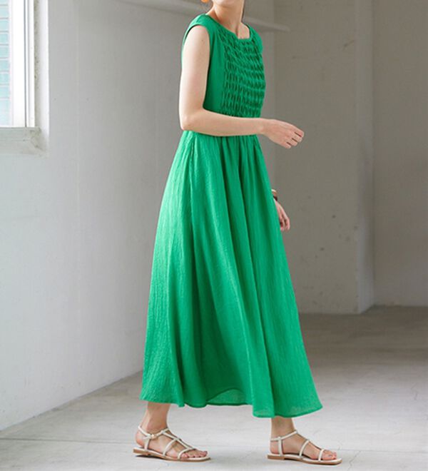 RANAN（ラナン）の「ひんやり！シャーリング風デザインロングワンピース（ロングワンピース）」｜詳細画像