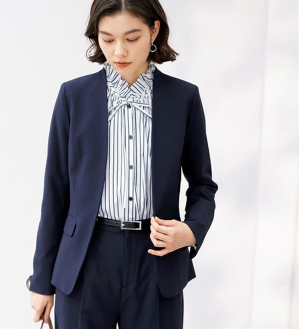 GeeRA（ジーラ）の「【2点セット】選べるボトム！洗えて型くずれしないノーカラージャケットパンツスーツセット（パンツスーツ）」｜詳細画像