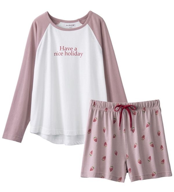 YU'NOW（ユナウ）の「ラグランスリーブＴシャツ＆ショートパンツセット（パジャマ・ルームウェア）」｜詳細画像