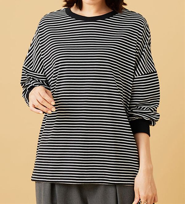 BELLUNA（ベルーナ）の「ゆったり体型カバー！ボーダープルオーバー（カットソー）」｜詳細画像