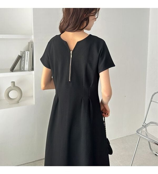 前後2WAYハーフジップフレンチ袖ワンピース - ベルーナ【公式】