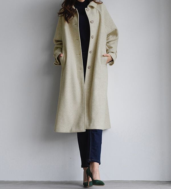 RANAN（ラナン）の「ウール調ステンカラーコート（ロングコート）」｜アイボリー