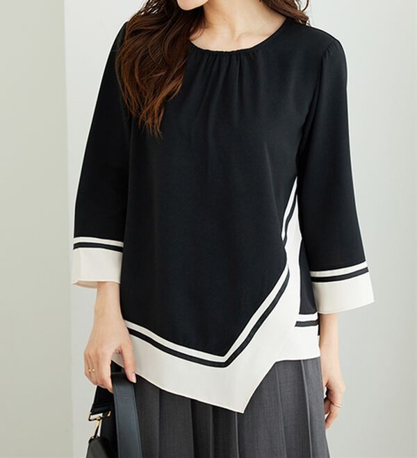 BELLUNA（ベルーナ）の「【Ｌａｇｒｉｌｕａ】ギャザー使い配色デザインブラウス（ブラウス）」｜詳細画像