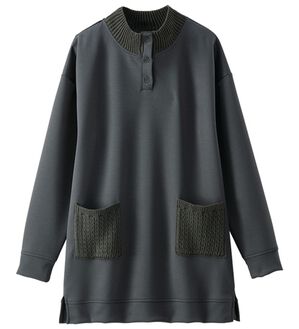 BELLUNA（ベルーナ）の「なめらかタッチ！もっちりんニット切替プルオーバー（チュニック）」｜チャコール