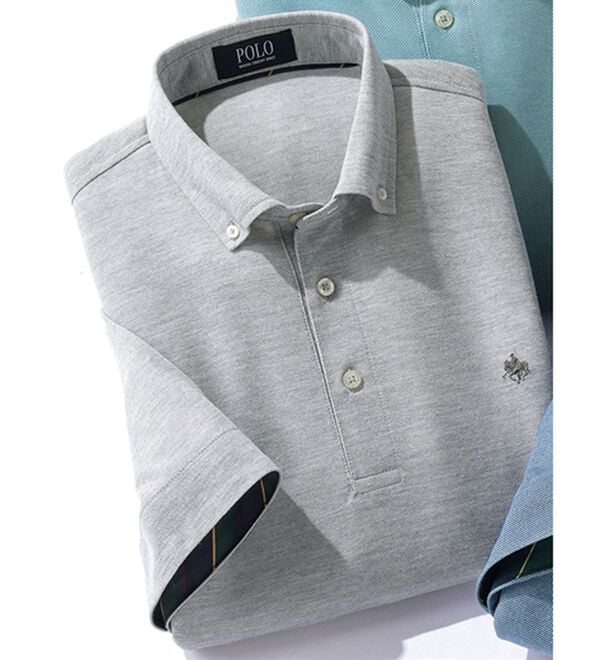 「＜ポロ・ビーシーエス＞上品５分袖ポロシャツ（メンズポロシャツ）」｜杢グレー