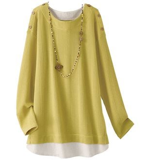 BELLUNA（ベルーナ）の「ワッフル素材重ね着風プルオーバー（カットソー）」｜レモンイエロー