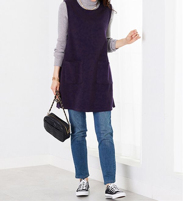 BELLUNA（ベルーナ）の「ボーダージャカード素材釦使いジャンパードレス（ジャンパースカート）」｜詳細画像