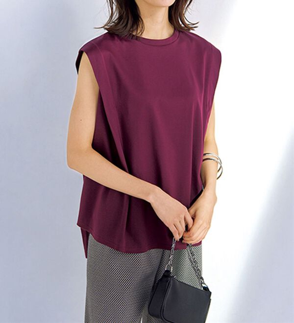 BELLUNA（ベルーナ）の「＜日本製＞クールコットン１００％袖タックプルオーバー（カットソー）」｜詳細画像