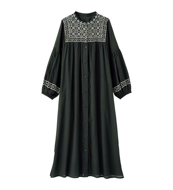 BELLUNA（ベルーナ）の「インド綿配色刺しゅうワンピース（チュニックワンピース）」｜詳細画像