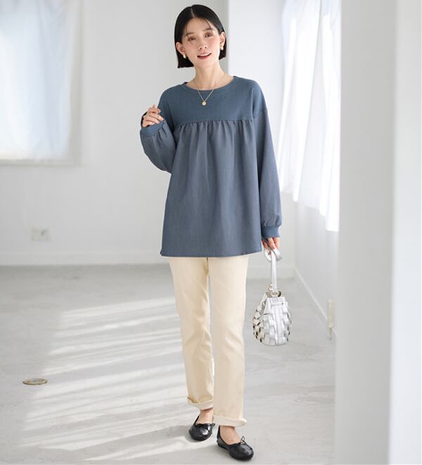 Viola e Viola（ヴィオラ エ ヴィオラ）の「アゼ編み風裏起毛　異素材切替プルオーバー（カットソー）」｜詳細画像