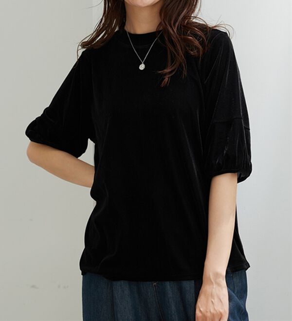 BELLUNA（ベルーナ）の「ベロア素材ふんわり袖プルオーバー（カットソー）」｜詳細画像