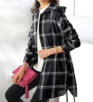 BELLUNA（ベルーナ）の「フード付チェック柄チュニックパーカー（パーカー）」｜詳細画像