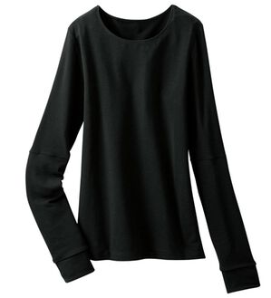 「こっそり手首あたためインナークルーネック（肌着・インナーウェア）」｜ブラック