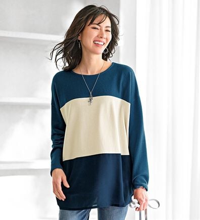 BELLUNA（ベルーナ）の「異素材使い配色ブロッキングチュニック（チュニック）」