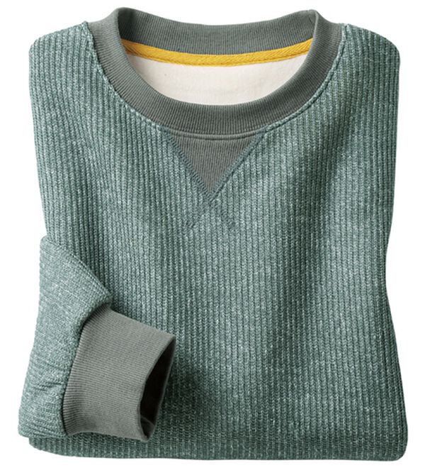 「お手入れ簡単上品ニットトレーナー（メンズトレーナー）」｜グリーン