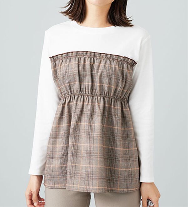 BELLUNA（ベルーナ）の「チェック柄ビスチェドッキングプルオーバー（カットソー）」｜詳細画像