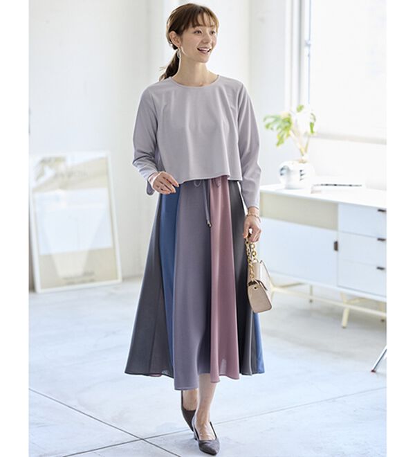 BELLUNA（ベルーナ）の「春を彩る配色ドッキングワンピース（ドッキングワンピース）」｜詳細画像