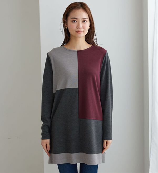 BELLUNA（ベルーナ）の「かのこ素材配色ブロッキングチュニック（チュニック）」｜詳細画像