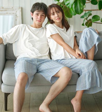 YU'NOW（ユナウ）の「フリーダムスリーブＴシャツ＆サッカーパンツセット（パジャマ・ルームウェア）」