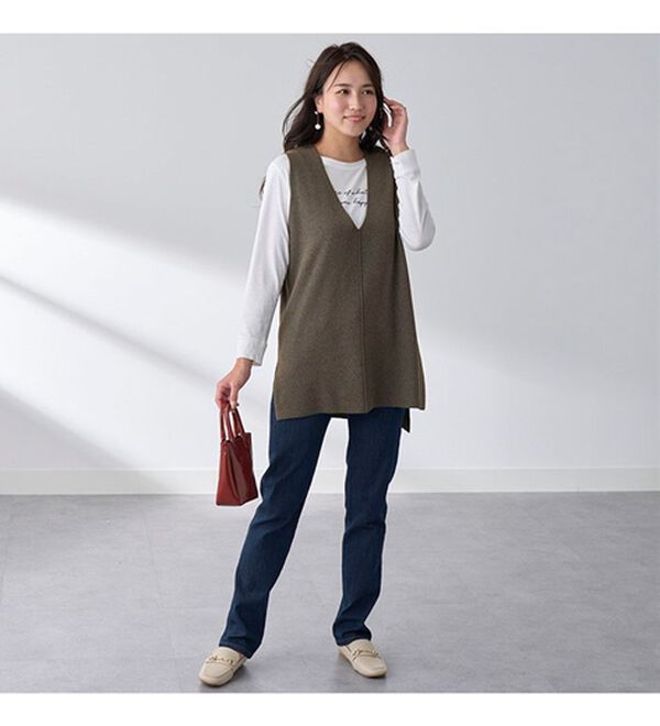 BELLUNA（ベルーナ）の「エコ素材シンプルロングニットベスト（ベスト）」｜詳細画像