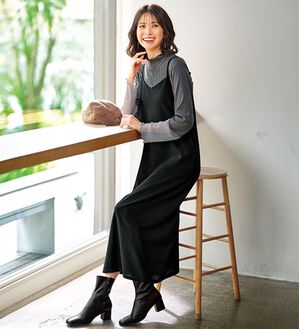 BELLUNA（ベルーナ）の「【2点セット】袖切替プルオーバー付ワンピアンサンブル（その他ワンピース）」｜黒系(袖ラメ入り)