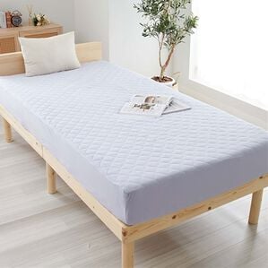 iellio（イエリオ）の「綿１００％敷パッド一体型BOXシーツ＜着脱簡単・ズレにくい・家事ラク・一体型ボックスシーツ・オールシーズン＞（ボックスシーツ・ベッドシーツ）」｜ブルーグレー