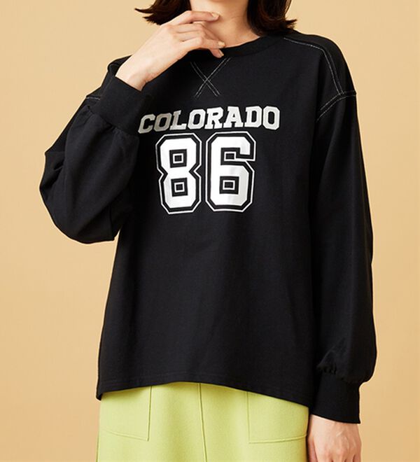 BELLUNA（ベルーナ）の「箔プリントロゴデザインプルオーバー（カットソー）」｜黒