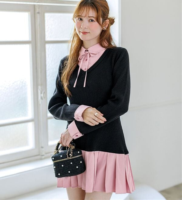 alotta（アロッタ）の「【Corie】シャツドッキングプリーツワンピース（ドッキングワンピース）」｜詳細画像