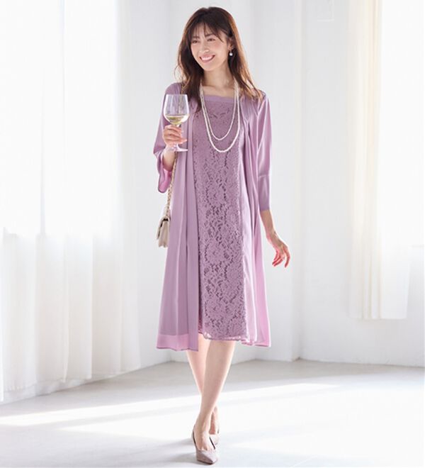 alotta（アロッタ）の「華やかレース使いアンサンブル風ワンピース（ワンピースセットスーツ）」｜詳細画像