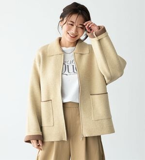 BELLUNA（ベルーナ）の「衿付配色ニットカーディガン（ニットカーディガン）」｜アイボリー