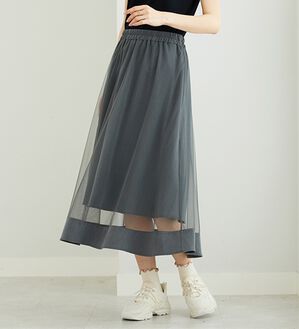 BELLUNA（ベルーナ）の「裾シアーデザインチュールスカート（ロングスカート）」｜グレー