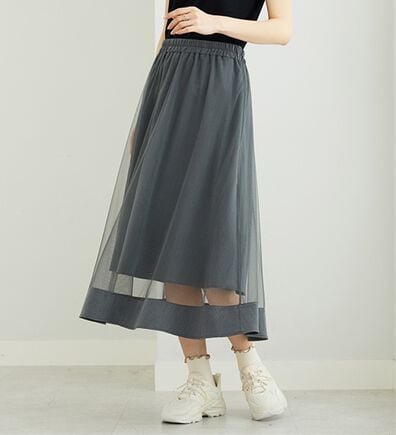 BELLUNA（ベルーナ）の「裾シアーデザインチュールスカート（ロングスカート）」