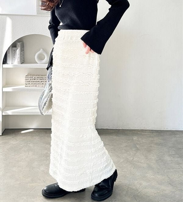 GeeRA（ジーラ）の「すっきりオシャレ見え！ジャカードレースタイトスカート（ロングスカート）」｜詳細画像