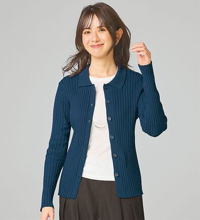 BELLUNA（ベルーナ）の「リブ素材衿付ニットカーディガン（ニットカーディガン）」