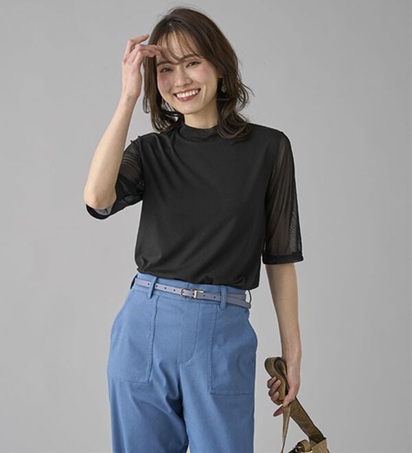 BELLUNA（ベルーナ）の「【５分袖】チュール切替上品インナー（カットソー）」｜詳細画像