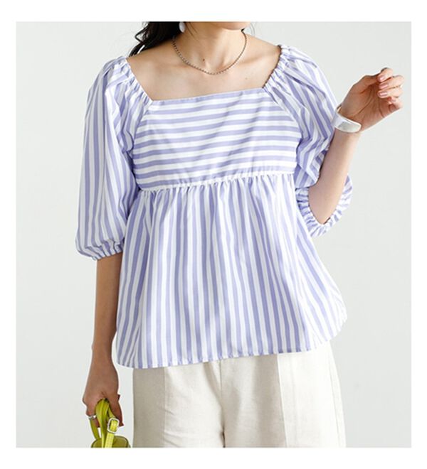 GeeRA（ジーラ）の「スクエアネックストライプ切替ブラウス（ブラウス）」｜詳細画像