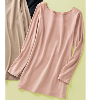 「ニットの不快感にさよならクルーネックインナー（肌着・インナーウェア）」｜アプリコットベージュ