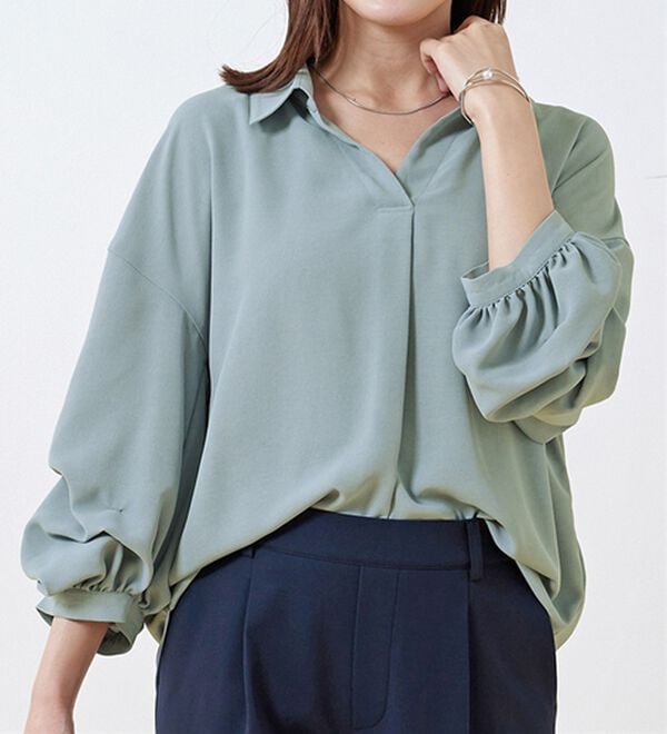 BELLUNA（ベルーナ）の「袖タックデザインスキッパーシャツ（シャツ）」｜詳細画像